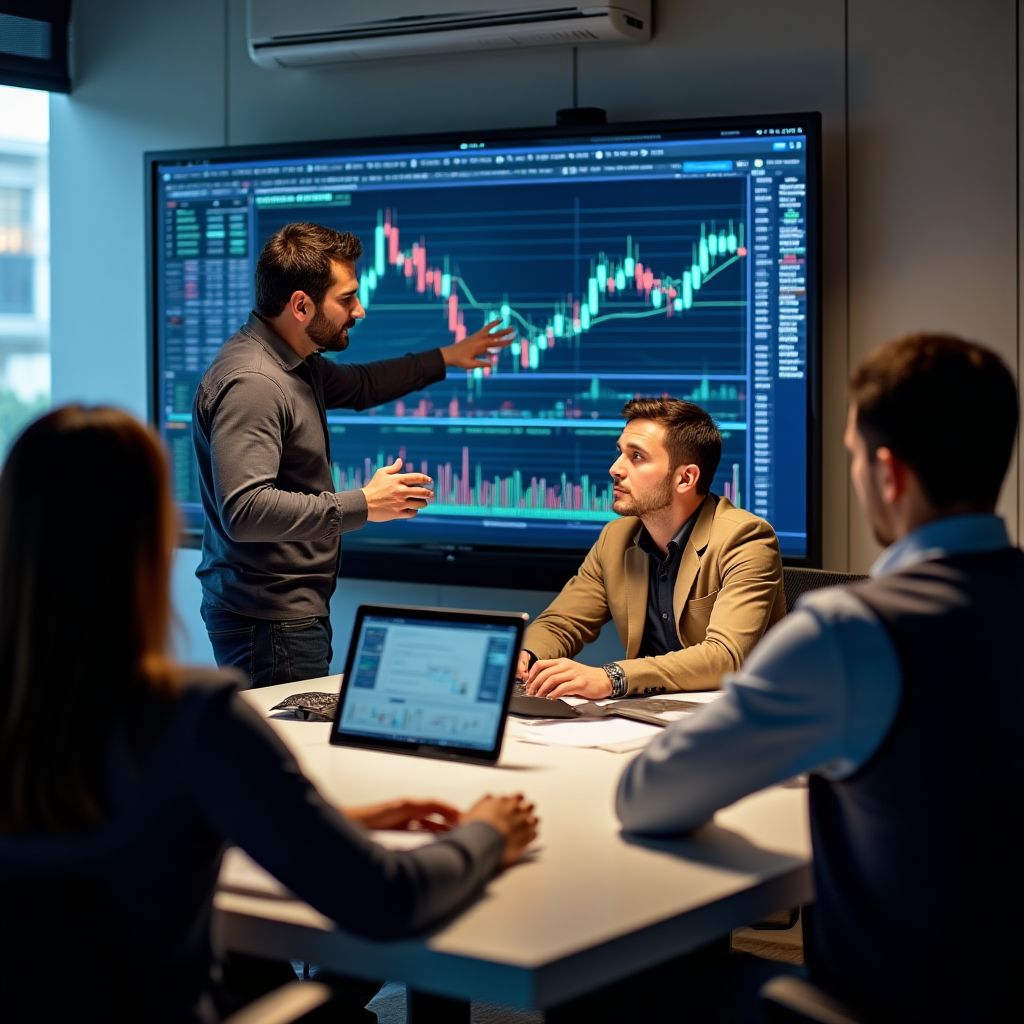 Estudiantes ecuatorianos en una clase de trading en Madrid